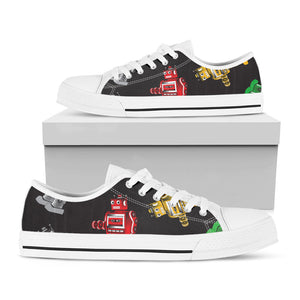Vintage Robot Pattern Print White Low Top Sneakers