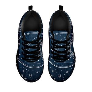 Vintage Sun And Moon Pattern Print Black Running Shoes