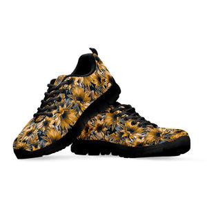 Vintage Sunflower Pattern Print Black Running Shoes