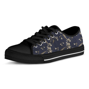 Vintage Sweet Pea Pattern Print Black Low Top Sneakers
