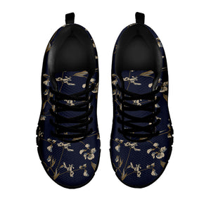 Vintage Sweet Pea Pattern Print Black Running Shoes