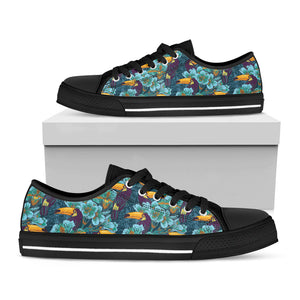 Vintage Toucan Pattern Print Black Low Top Sneakers