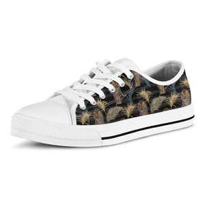 Vintage Tropical Tiger Pattern Print White Low Top Sneakers