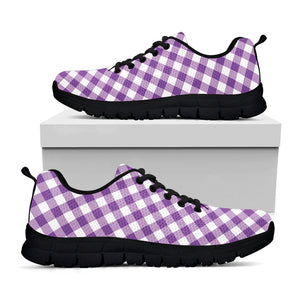 Violet And White Gingham Pattern Print Black Running Shoes