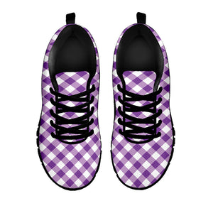 Violet And White Gingham Pattern Print Black Running Shoes
