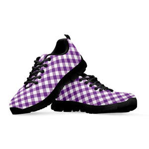 Violet And White Gingham Pattern Print Black Running Shoes