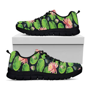 Water Lily Flower Pattern Print Black Running Shoes
