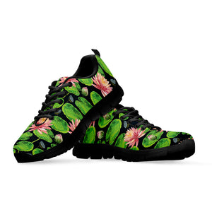 Water Lily Flower Pattern Print Black Running Shoes