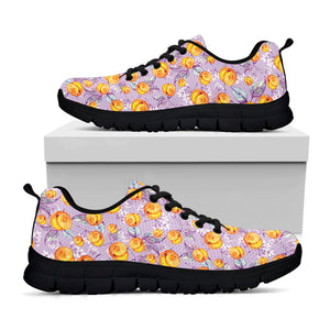 Watercolor Apricot Fruit Pattern Print Black Running Shoes