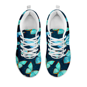 Watercolor Blue Butterfly Pattern Print White Running Shoes