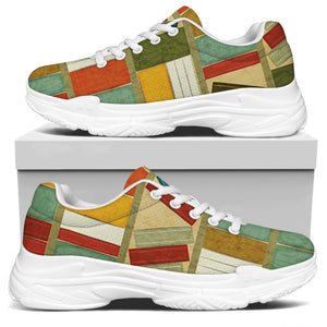 Watercolor Bookshelf Pattern Print White Chunky Shoes
