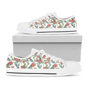 Watercolor Bouvardia Print White Low Top Sneakers
