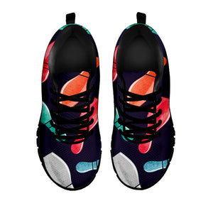 Watercolor Bowling Pins Pattern Print Black Running Shoes