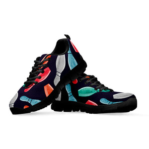 Watercolor Bowling Pins Pattern Print Black Running Shoes
