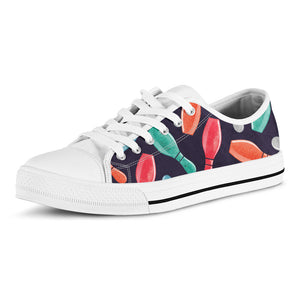 Watercolor Bowling Pins Pattern Print White Low Top Sneakers