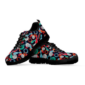 Watercolor Bowling Theme Pattern Print Black Running Shoes