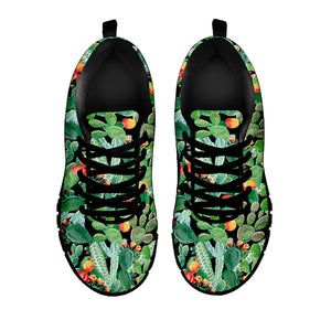 Watercolor Cactus Plant Print Black Running Shoes