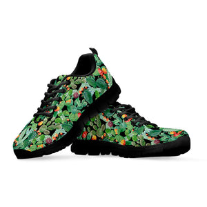 Watercolor Cactus Plant Print Black Running Shoes