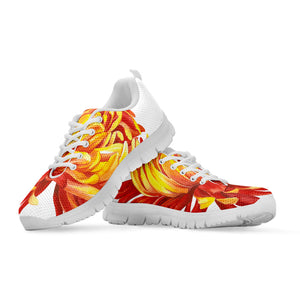 Watercolor Chrysanthemum Print White Running Shoes