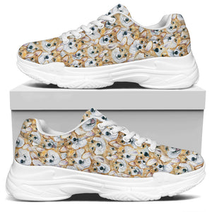 Watercolor Corgi Pattern Print White Chunky Shoes