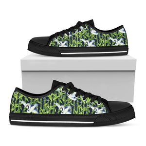 Watercolor Crane Bird Pattern Print Black Low Top Sneakers