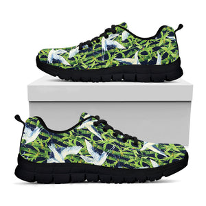 Watercolor Crane Bird Pattern Print Black Running Shoes
