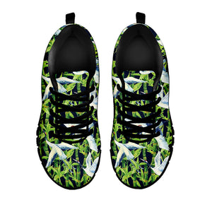 Watercolor Crane Bird Pattern Print Black Running Shoes