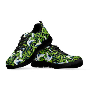 Watercolor Crane Bird Pattern Print Black Running Shoes
