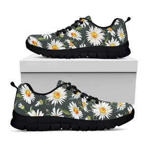 Watercolor Daisy Flower Pattern Print Black Running Shoes