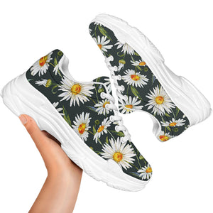 Watercolor Daisy Flower Pattern Print White Chunky Shoes