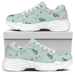 Watercolor French Bulldog Pattern Print White Chunky Shoes