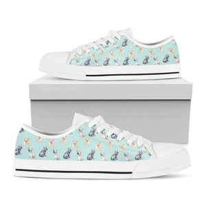 Watercolor French Bulldog Pattern Print White Low Top Sneakers
