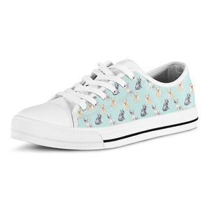 Watercolor French Bulldog Pattern Print White Low Top Sneakers