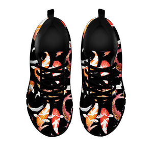 Watercolor Koi Carp Fish Pattern Print Black Running Shoes