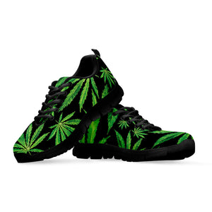 Watercolor Marijuana Leaf Pattern Print Black Running Shoes