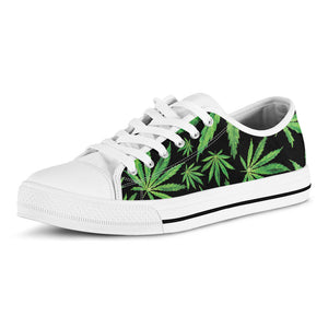Watercolor Marijuana Leaf Pattern Print White Low Top Sneakers