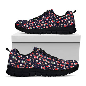 Watercolor Merry Christmas Pattern Print Black Running Shoes