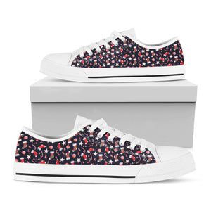 Watercolor Merry Christmas Pattern Print White Low Top Sneakers