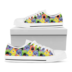 Watercolor Monster Pattern Print White Low Top Sneakers