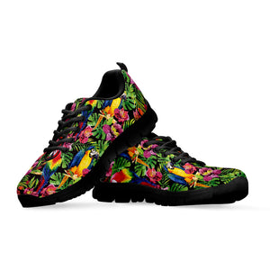 Watercolor Parrot Pattern Print Black Running Shoes