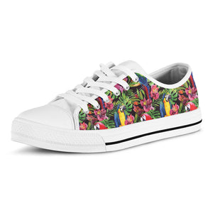 Watercolor Parrot Pattern Print White Low Top Sneakers