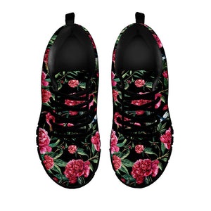 Watercolor Peony Pattern Print Black Running Shoes