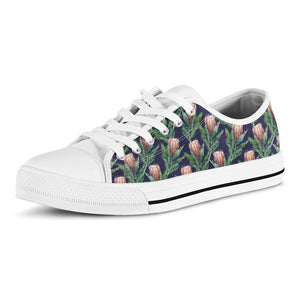 Watercolor Protea Pattern Print White Low Top Sneakers