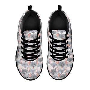 Watercolor Rat Pattern Print Black Running Shoes
