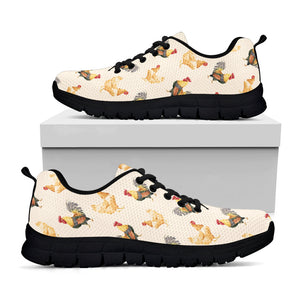 Watercolor Rooster Pattern Print Black Running Shoes