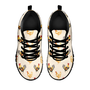 Watercolor Rooster Pattern Print Black Running Shoes