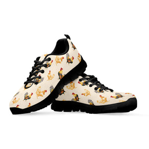 Watercolor Rooster Pattern Print Black Running Shoes