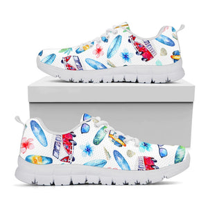 Watercolor Surfing Pattern Print White Running Shoes