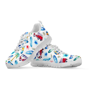 Watercolor Surfing Pattern Print White Running Shoes
