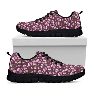 Watercolor Sweet Pea Pattern Print Black Running Shoes